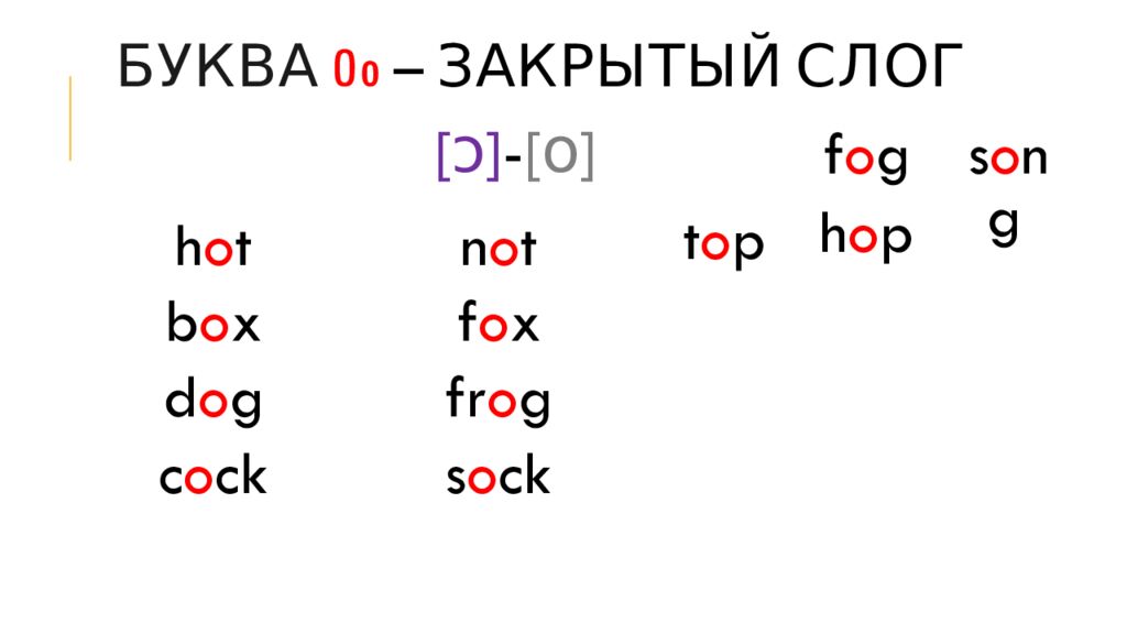 Буква O o – закрытый слог