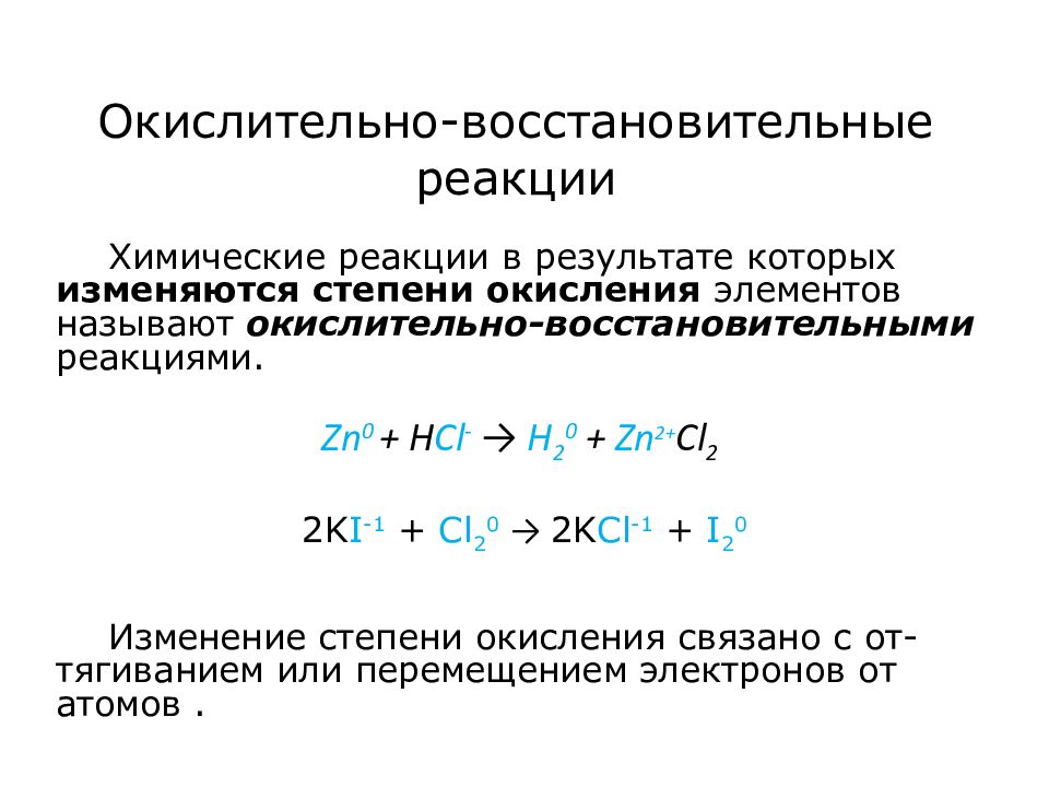 Реакции овр презентация