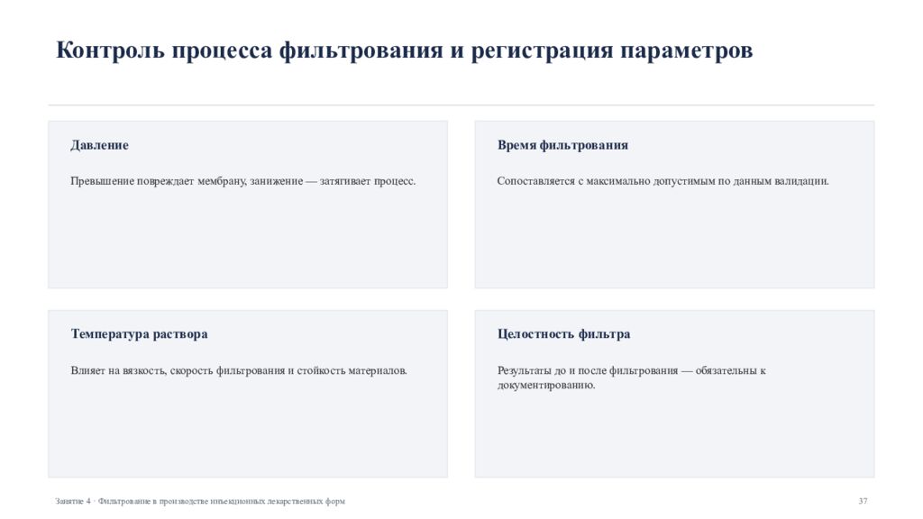 Фильтрование в производстве инъекционных лекарственных форм Занятие 4 ·