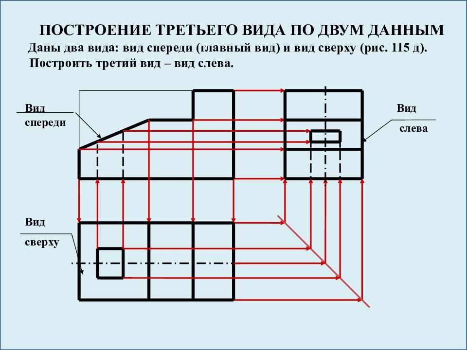 Как сделать вид слева на чертеже по двум другим видам