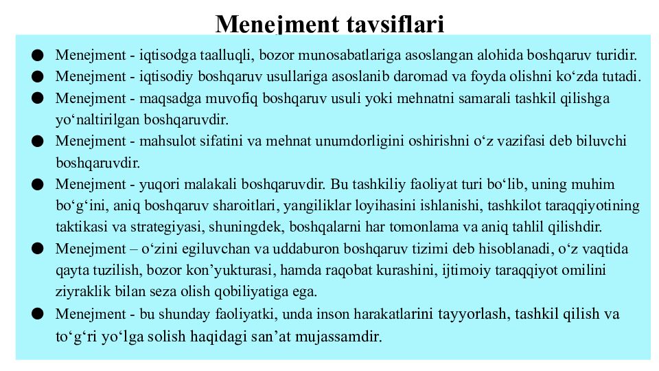 Menejment tavsiflari