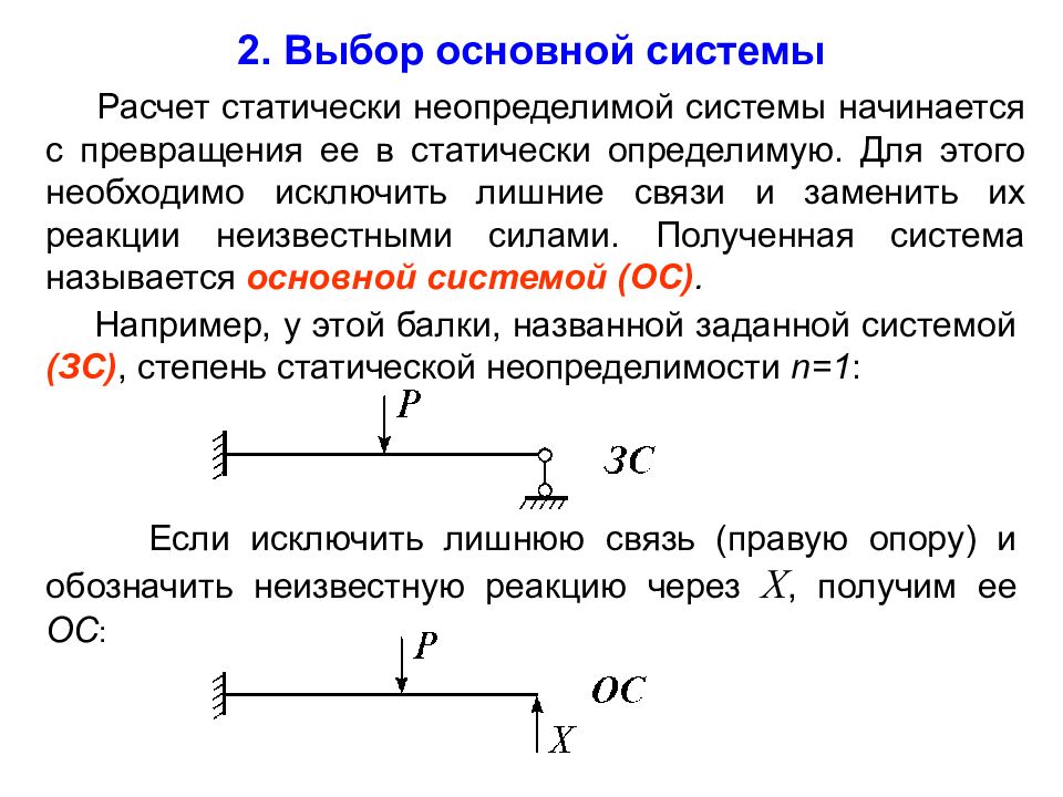 Сила какая система. Статически неопределимая система метод сил. Основная система статически неопределимой системы. Расчет статически неопределимых систем. Основные системы статической неопределимости.