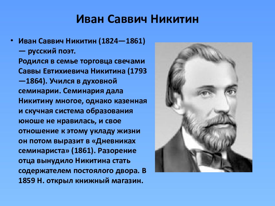 Биография никитина 3 класс презентация