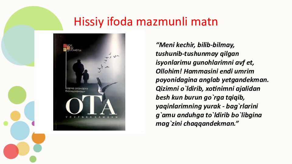 Hissiy ifoda mazmunli matn
