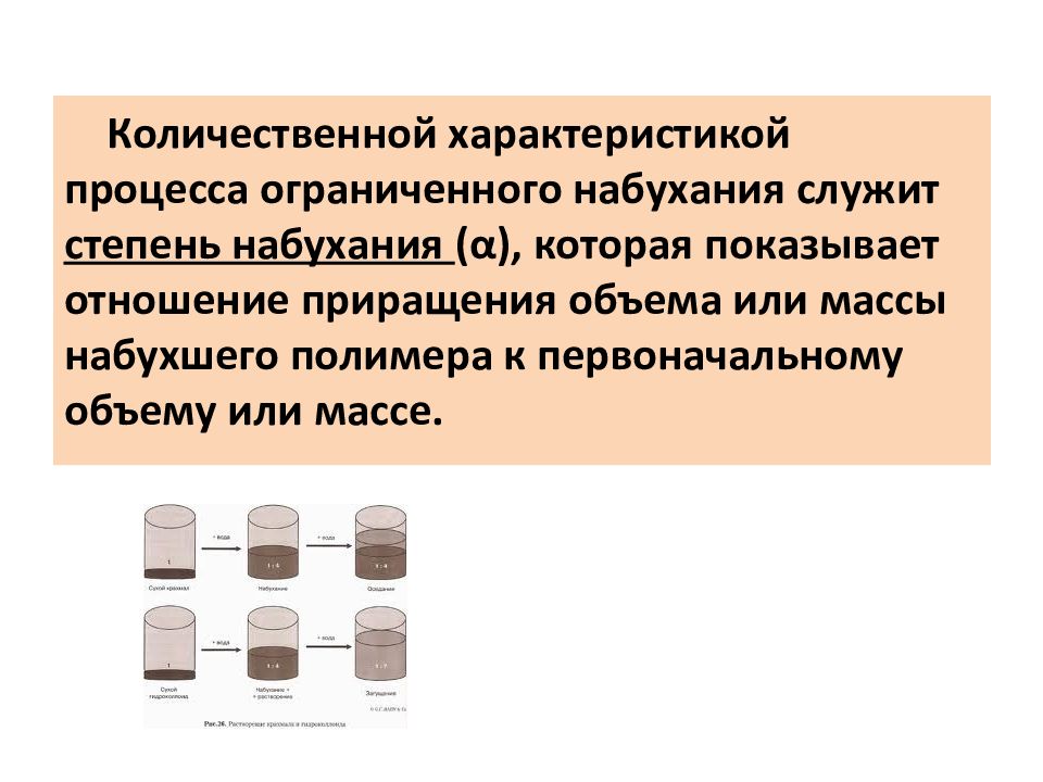 Дайте характеристику процессу. Количественные характеристики процесса набухания. Набухание особенности процесса. Количественные методы определения набухаемости целлюлозы.