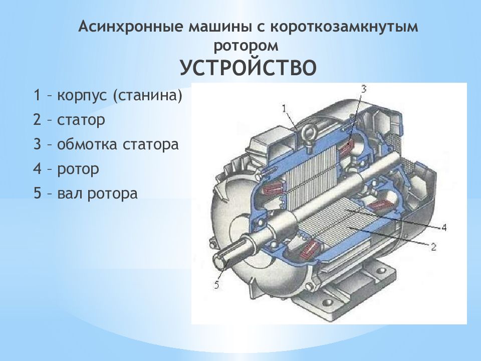 Трехфазная асинхронная машина. Статор асинхронного двигателя с короткозамкнутым ротором.