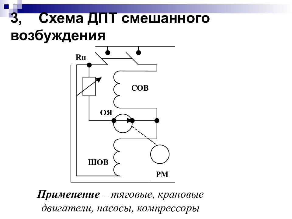 Двигателю постоянного тока со смешанным возбуждением соответствует схема