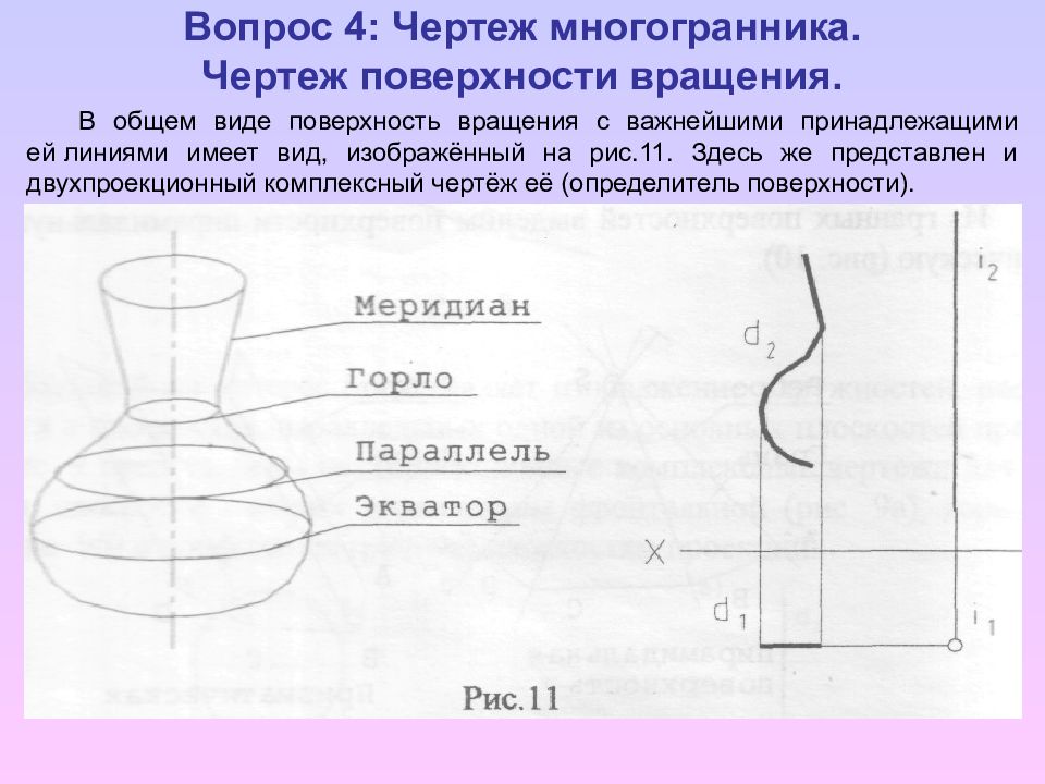 Экватором поверхности вращения показанной на чертеже является линия