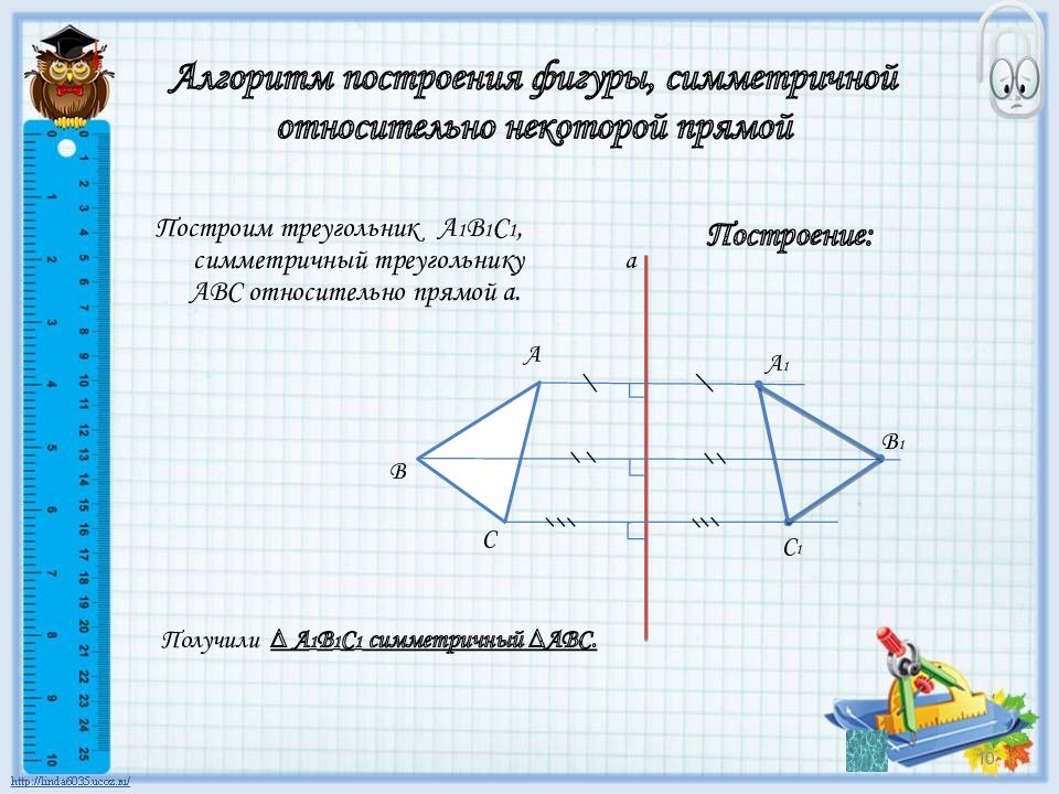 На рисунке изображен равнобедренный треугольник bcd постройте фигуру симметричную