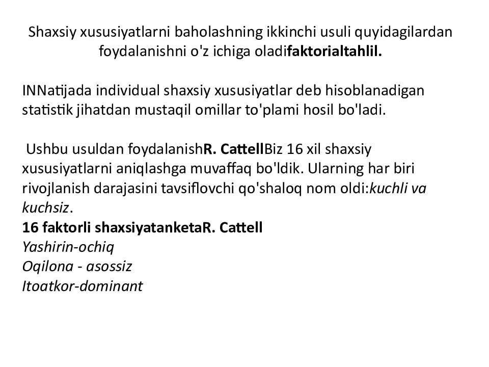 SHAXSIYAT NAZARIYALARI xorijiy