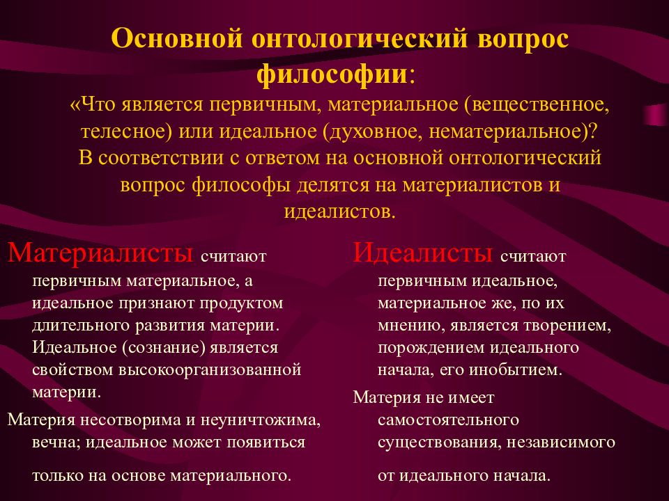 Позиции философии. Онтологический вопрос философии. Проблемы онтологии в философии. Основные онтологические вопросы. Основной вопрос философии.