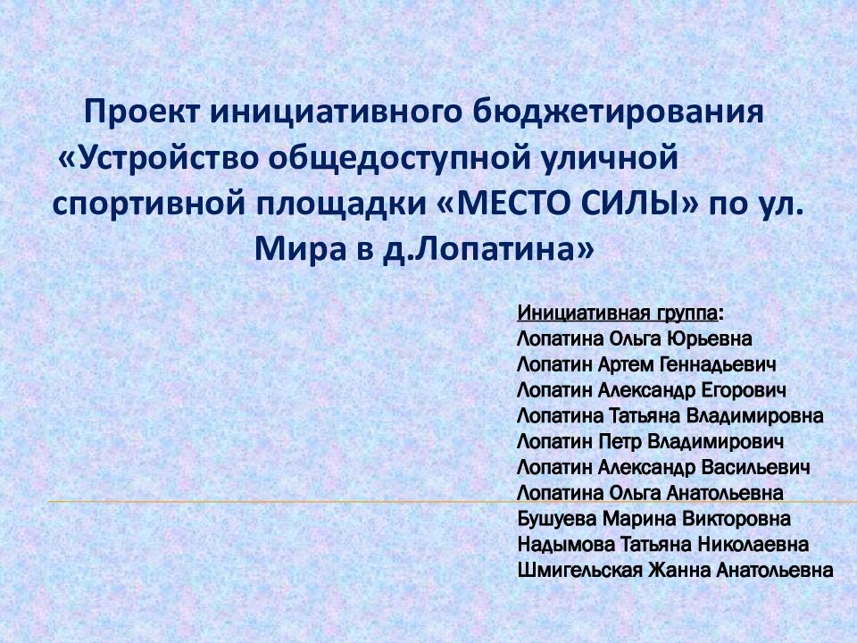 Проект инициативного бюджетирования образец