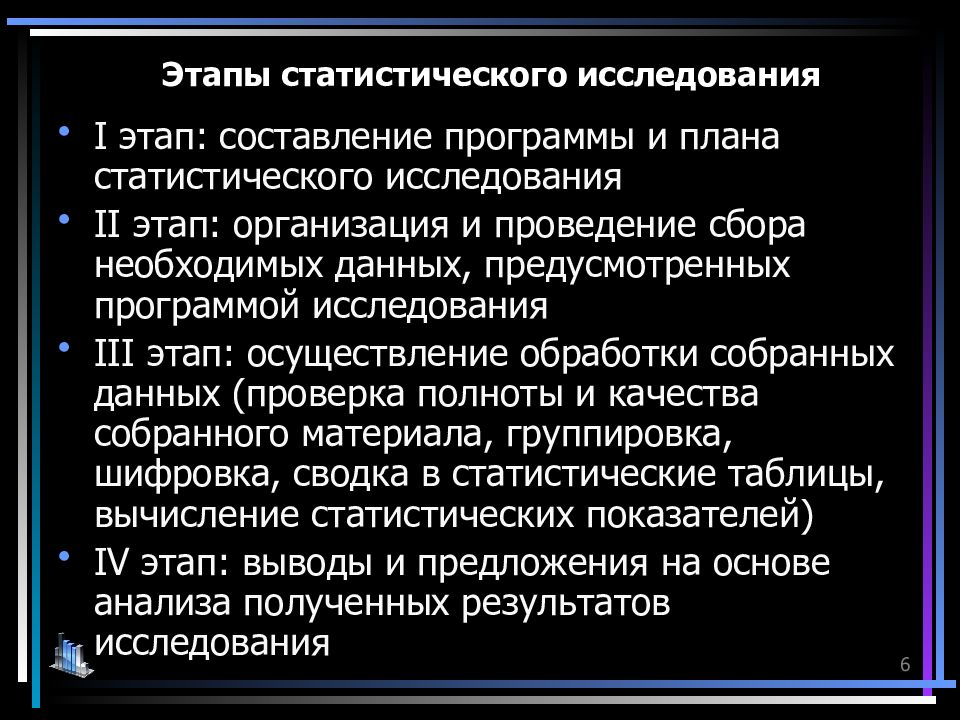 План статистического исследования включает