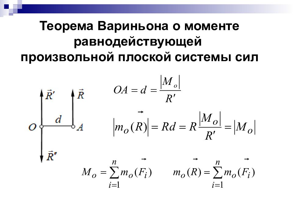 Зависимость равнодействующей силы от времени. Теорема о моменте равнодействующей теорема Вариньона. Теорема Вариньона о моменте равнодействующей. Теорема Вариньона о моменте равнодействующей силы. Теорема о моменте равнодействующей системы сил.