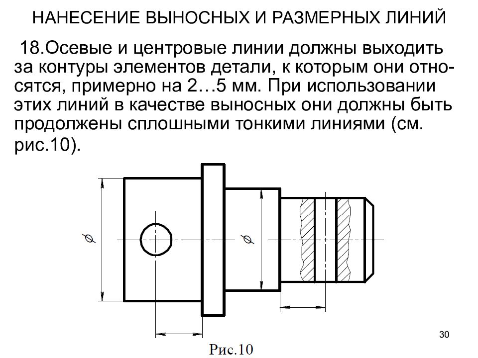 Прерывают ли размерную линию при изображении детали с разрывом