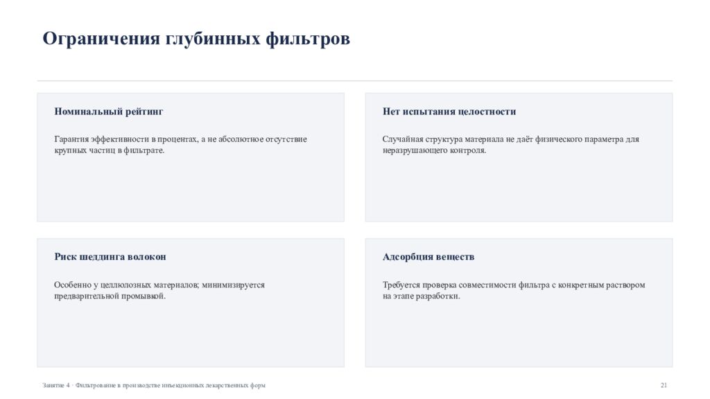 Фильтрование в производстве инъекционных лекарственных форм Занятие 4 ·