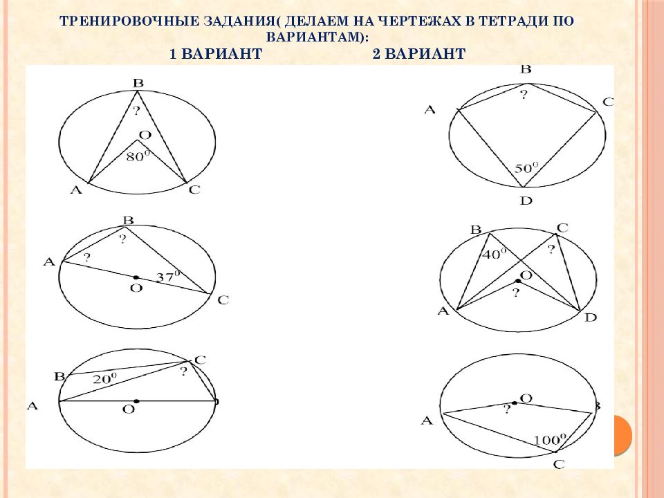 Вписанные и центральные углы и их свойства презентация