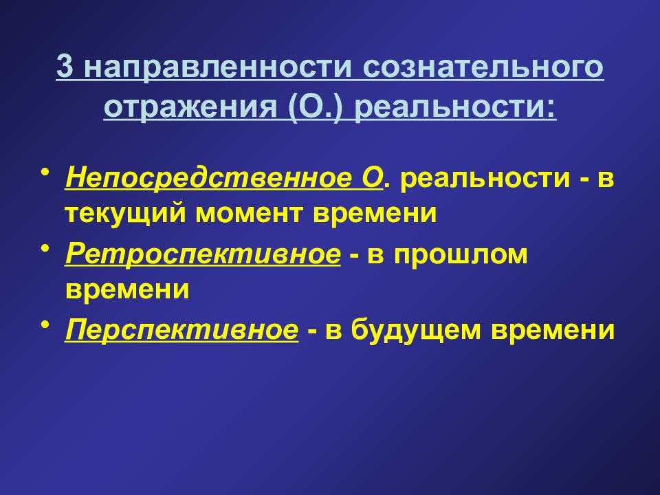 Текущая реальность. Сознательное отражение действительности. Ретроспективное отражение. Перспективное и ретроспективное консультирование. Текущая действительность.