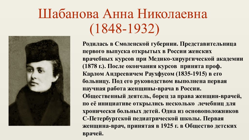 Презентация женщины. А Н Шабанова очерк женского движения в России. Шабанова первая женщина врач.