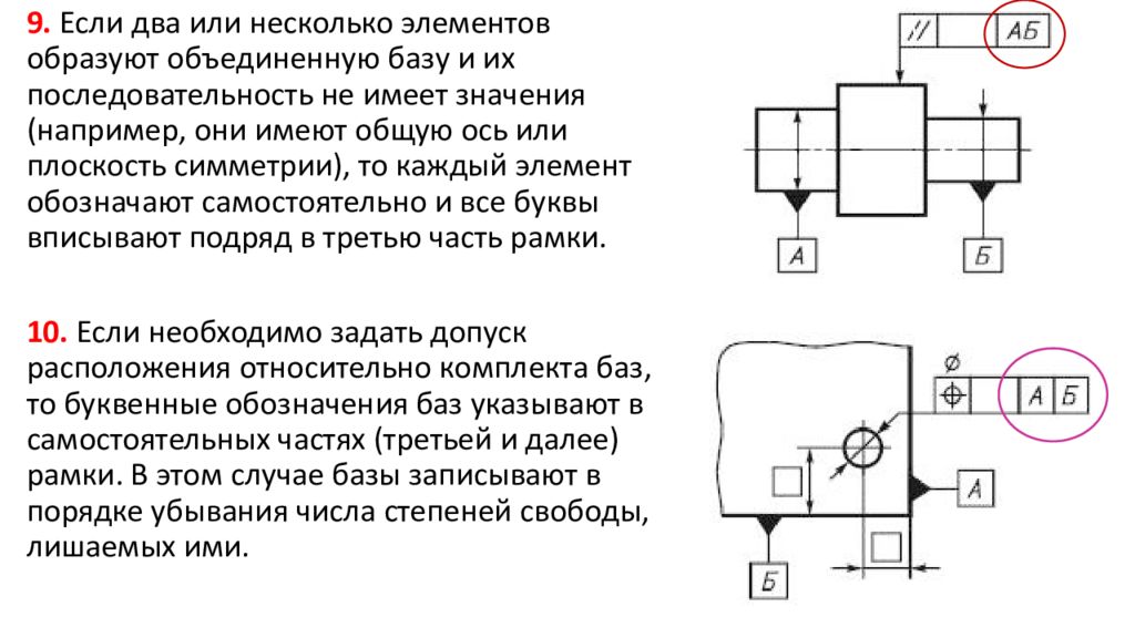 Из нескольких элементов в. Допуск относительно базы. Обозначение базы на валу. Условные обозначения допусков формы расположения суммарных. Допуск расположения относительно баз.