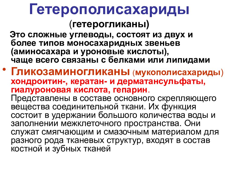 УГЛЕВОДЫ: функции и обмен Гетерополисахариды ( гетерогликаны)