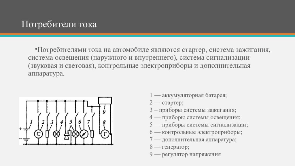 Потребители машин. Потребители электрического тока примеры. Потребители тока в автомобиле. Источники тока в автомобиле. Источники и потребители электрического тока в автомобиле.