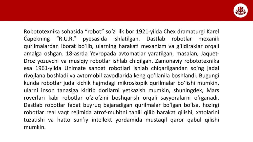 INTERNATIONAL SCHOOL OF FINANCE TECHNOLOGY AND SCIENCE ISFT – 202 5 MAVZU : E-