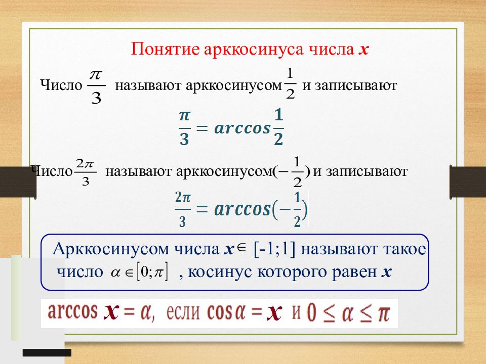 Вычисляет арккосинус числа