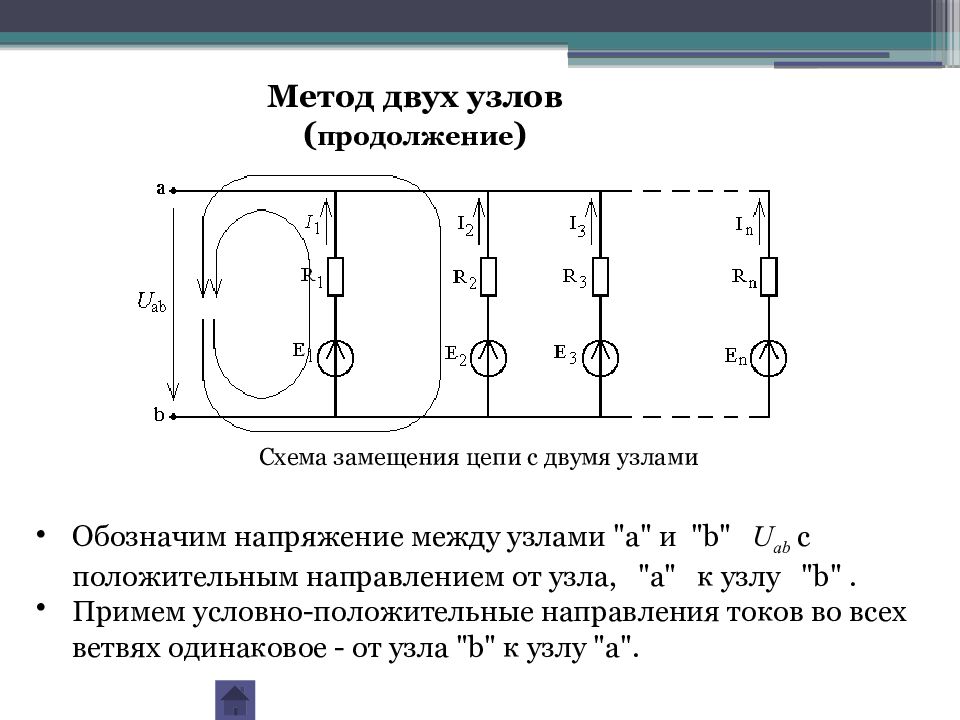 Схемы цепей постоянного напряжения. Схема замещения цепи постоянного тока. Схема замещения электрической цепи узлом. Метод двух узлов для цепи постоянного тока. Напряжение между узлами цепи.