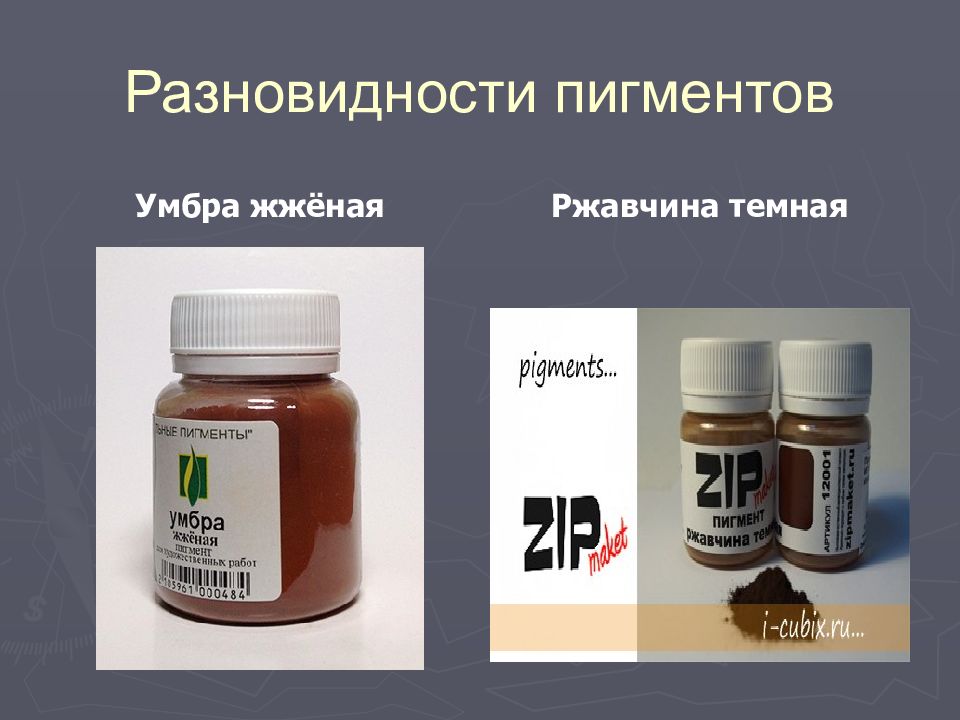 ПИГМЕНТЫ Разновидности пигментов