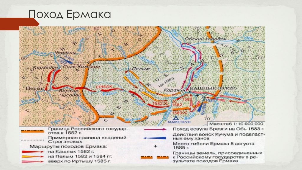 Цифрой 2 на схеме обозначено место гибели ермака тимофеевича