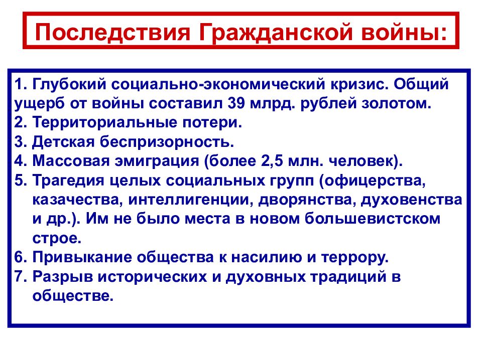 Гражданская война в россии ход и последствия презентация