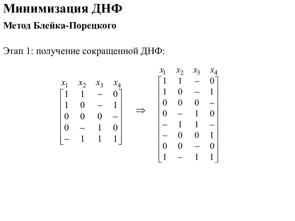 Минимизация днф. Метод Блейка Порецкого. Сокращённая ДНФ. Метод Блейка для сокращенной ДНФ. Сокращенная ДНФ как найти.