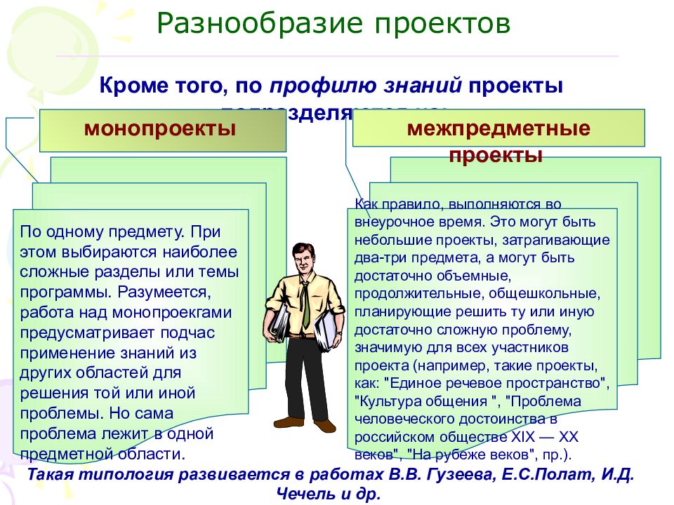 Основные технологические подходы особенности монопроекта и межпредметного проекта