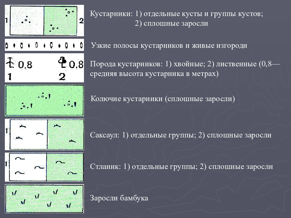 Кустарники обозначение. Кустарник на плане местности. Кустарники на топографической карте. Топографические условные знаки кустарник. Кустарники топография.