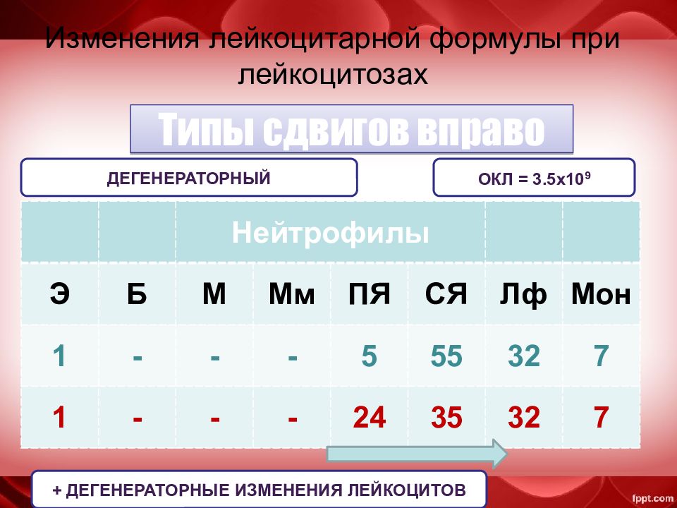 Изменения лейкоцитарной формулы при лейкоцитозах. Лейкоцитарный сдвиг вправо. Сдвиг лейкоцитарной формулы вправо. Лейкоцитоз со сдвигом вправо.