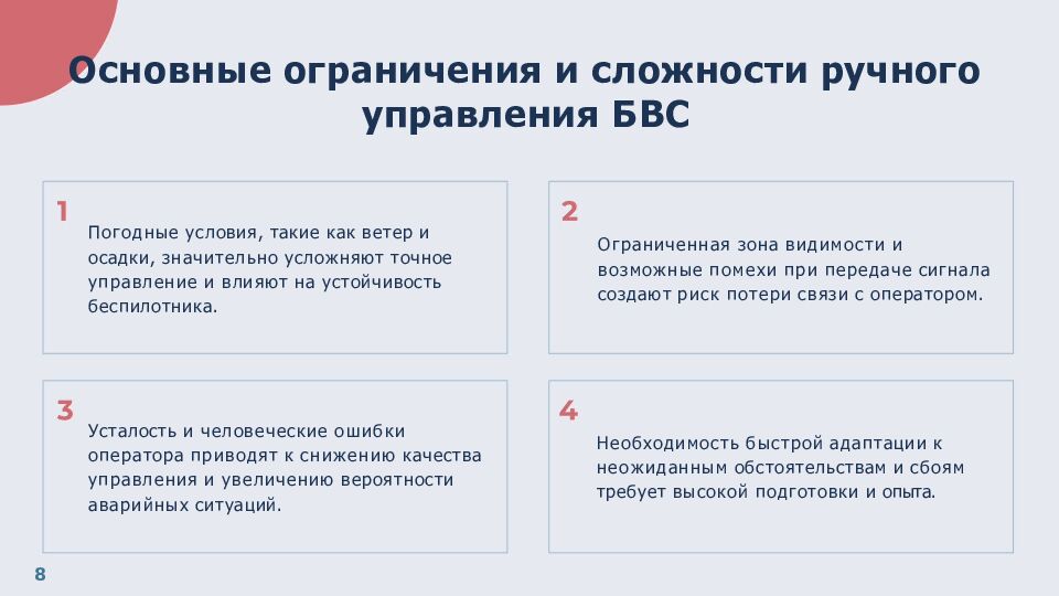 Основные ограничения и сложности ручного управления БВС