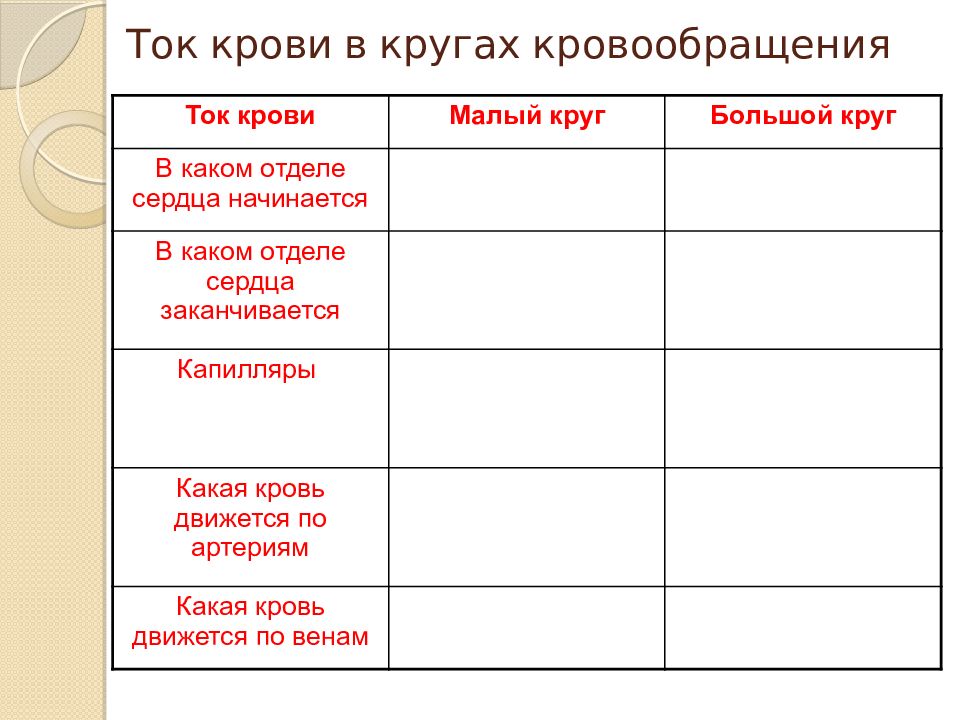 Строение и работа сердца круги кровообращения 8 класс презентация