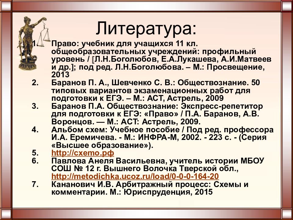 Используемая литература по праву. Литература профильный уровень. Арбитражный процесс презентация. Правовая литература. Правая литература.