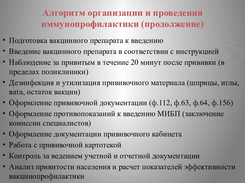 Схема ориентировочной основы действия проведение профилактических прививок