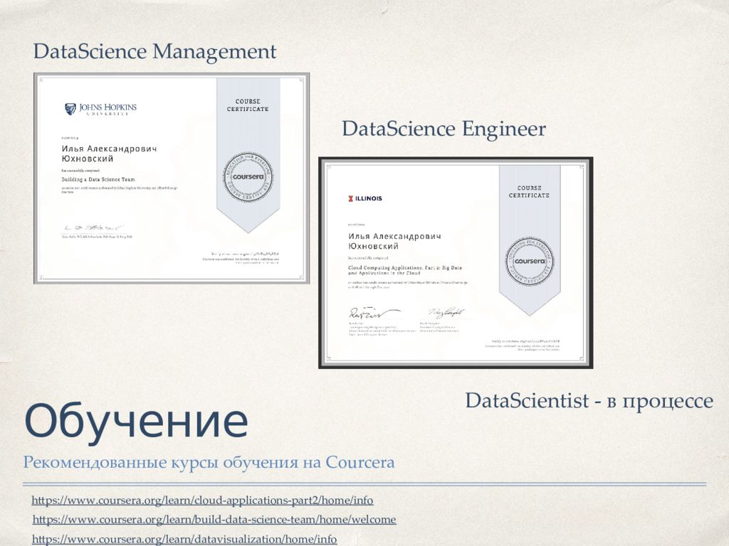 Рекомендованный курс. Data Science презентация. Награды Coursera. Базы данных Coursera. Сертификат Coursera Illinois.