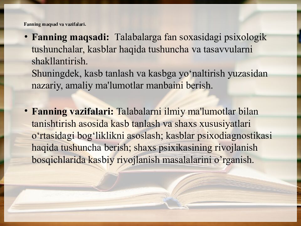 Fanning maqsad va vazifalari.