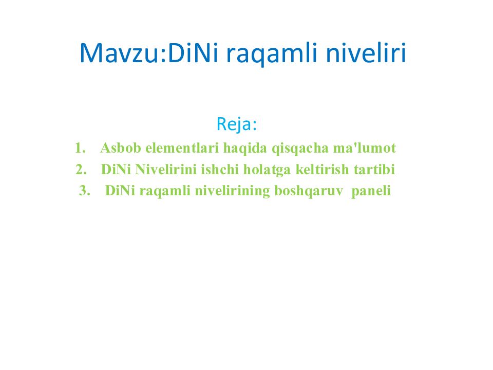 Mavzu:DiNi raqamli niveliri Mavzu:DiNi raqamli niveliri