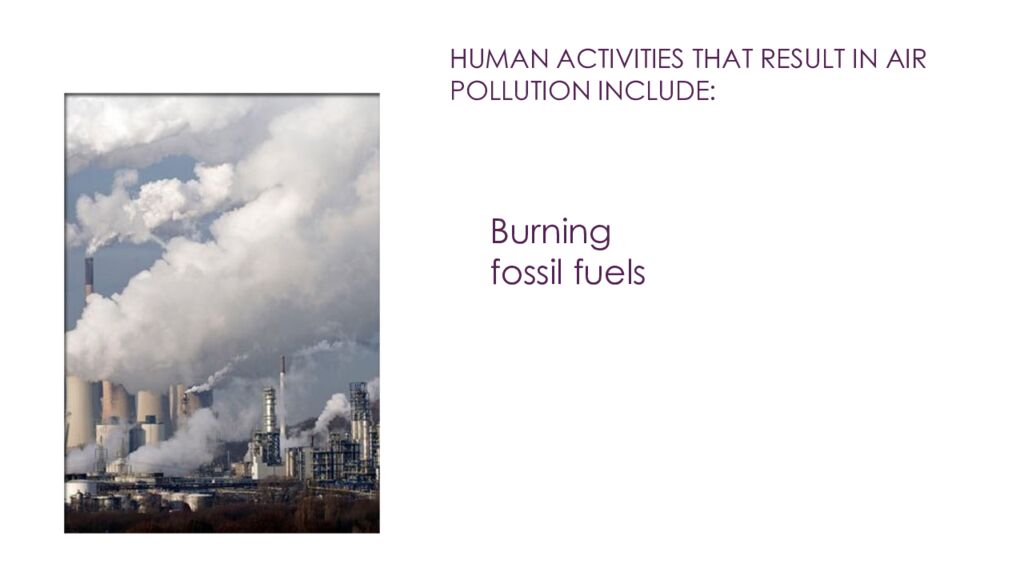 Air pollution occurs when gases, dust particles, or smoke are introduced into