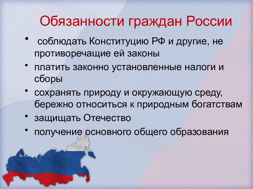 Права и обязанности граждан россии презентация