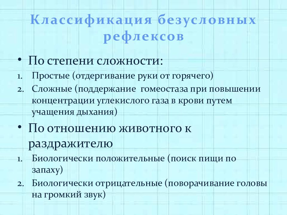 Классификация условных и безусловных рефлексов презентация