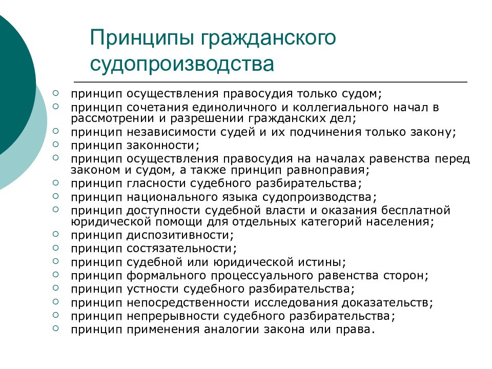 Принципы гражданского судопроизводства схема