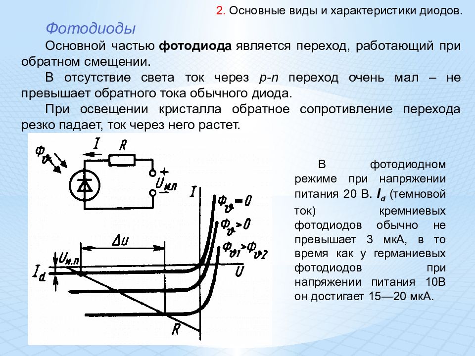 Фотодиод это. Фотодиод характеристики и параметры. Нагрузочная характеристика фотодиода. Световые характеристики фотодиода в фотодиодном режиме. Вольтамперные характеристики фотодиодов.
