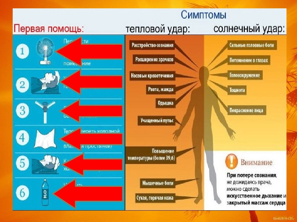 При тепловом ударе в первую очередь