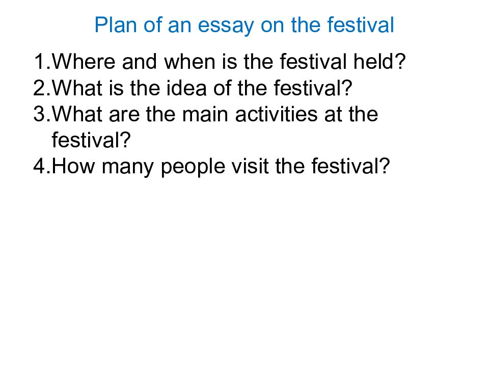Plan of an essay on the festival